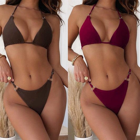 Cheky - Bikini Solid Color Sexy Female Split Swimsuit Triangle Bag Swimsuit