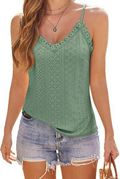 Cheky - Solid Color Hollow Lace Strappy T-shirt