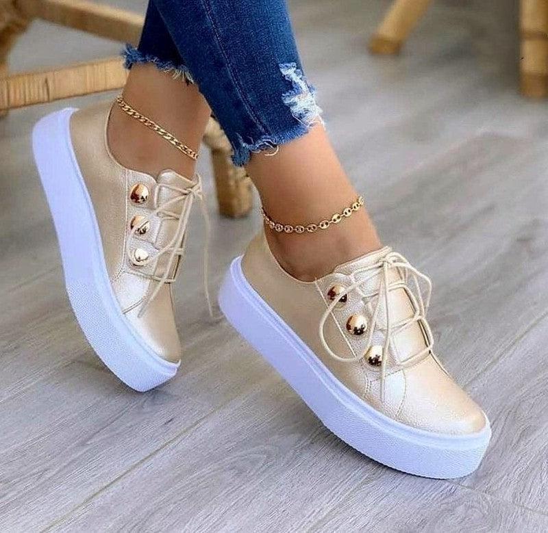 Cheky - Lace-up Flats Sneakers Women Rivet Casual Shoes