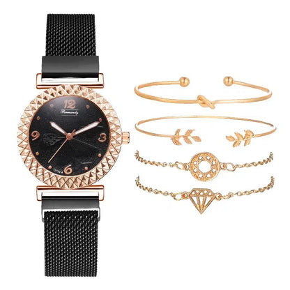 Cheky - 5PCS Women Watch Set Luxury Rose Gold Dress Quartz Watch Bracelet Ladies Sports Wrist Watch Clock Gift Women Relogio Feminino