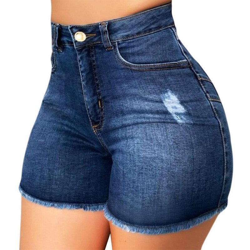 Cheky - Stretch Slim Fit Ripped Tassel Denim Shorts For Women