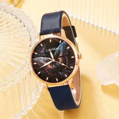 Cheky - 5PCS Set Women Fashion Butterfly Quartz Watch Brand Design Female Clock Leather Band Ladies Casual Wrist Watch Reloj Mujer