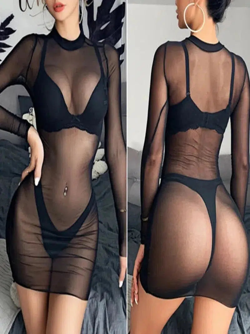 Cheky - Women See Through Bikini Cover Up Mesh Sheer Swimwear Swimsuit Bathing Beach Dress