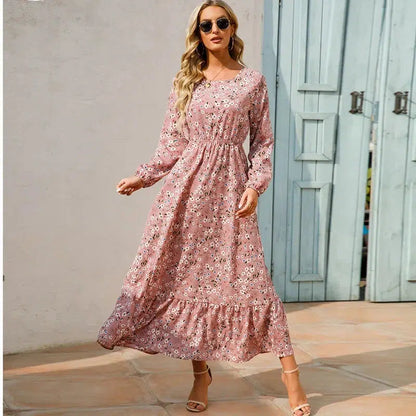 Cheky - 2023 Sping Summer Bohemian Women Maxi Dress Casual Long Sleeve High Waist Beach Woman Chiffon Dresses Floral Vestidoes Mujer New