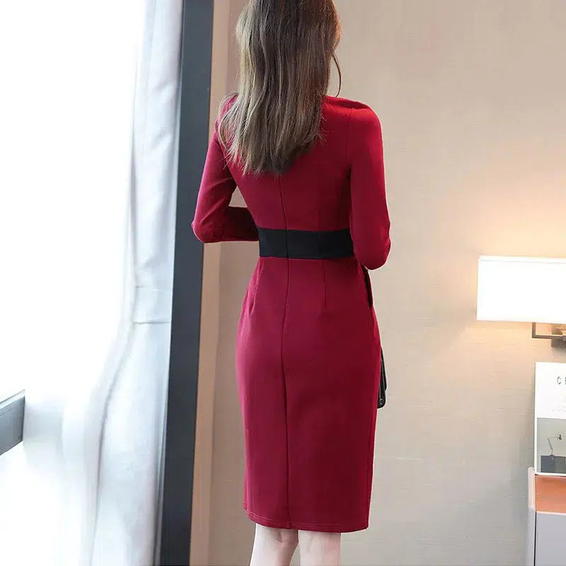 Cheky - Autumn Winter High Waist Buttons Bodycon Dress Women Elegant Fashion Evening Dresses Ladies Temperament Robe Vestido De Fiesta