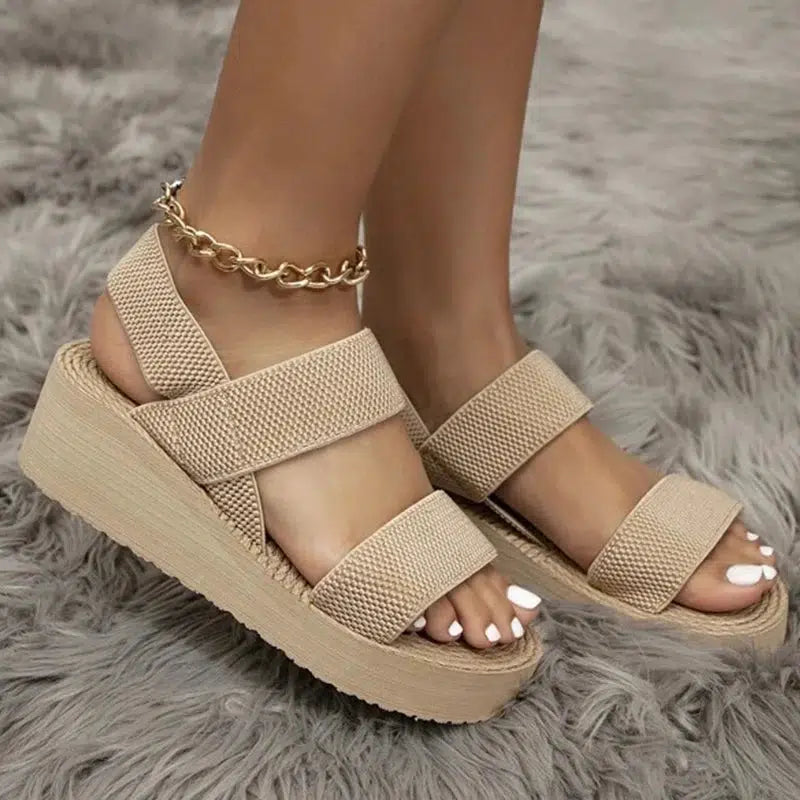 Cheky - New Minimalist Slingback Wedge Sandals Outdoor Summer Lightweight Slides Solid Color Thick Bottom Ladies Shoes Female Sandals