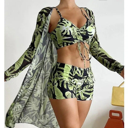 Cheky - Summer Print Swimsuits Tankini Sets Female Swimwear Push Up For Beach Wear Three-Piece Bathing Suits Pool Women's Swimming Suit