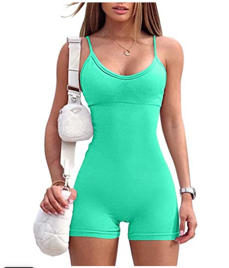 Cheky - Spaghetti Strap Shorts Jumpsuit Sports Yoga Workout Tight Romper Women Fashion Fitness Sportwear