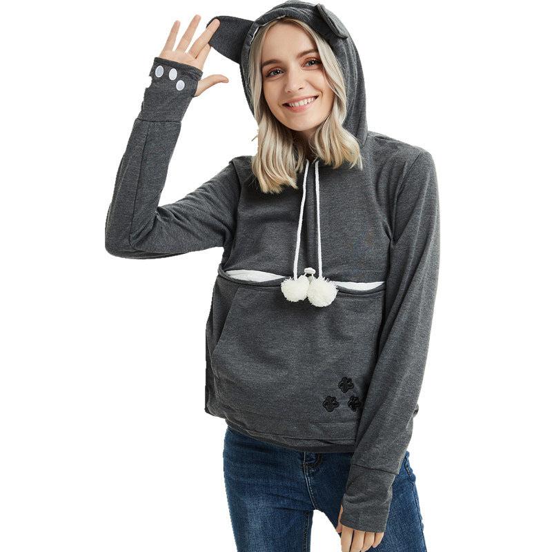 Cheky - Cute Hoodies Pullover Sweatshirts With Pet Pocket For Cat Clothes Winter Women