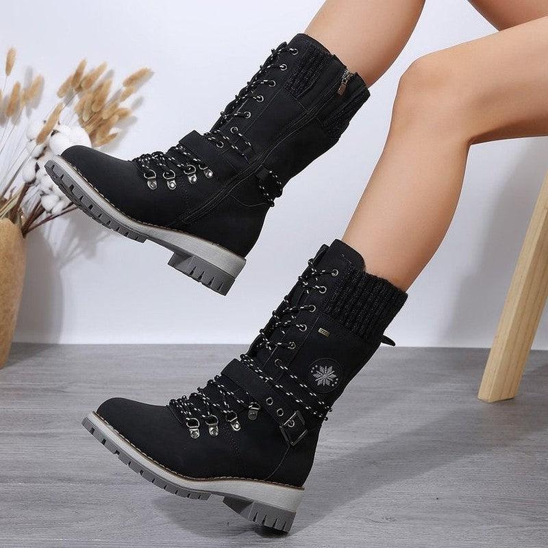 Cheky - Plus Size Boots Women's Outer Wear Cloth Square Heel Side Zipper