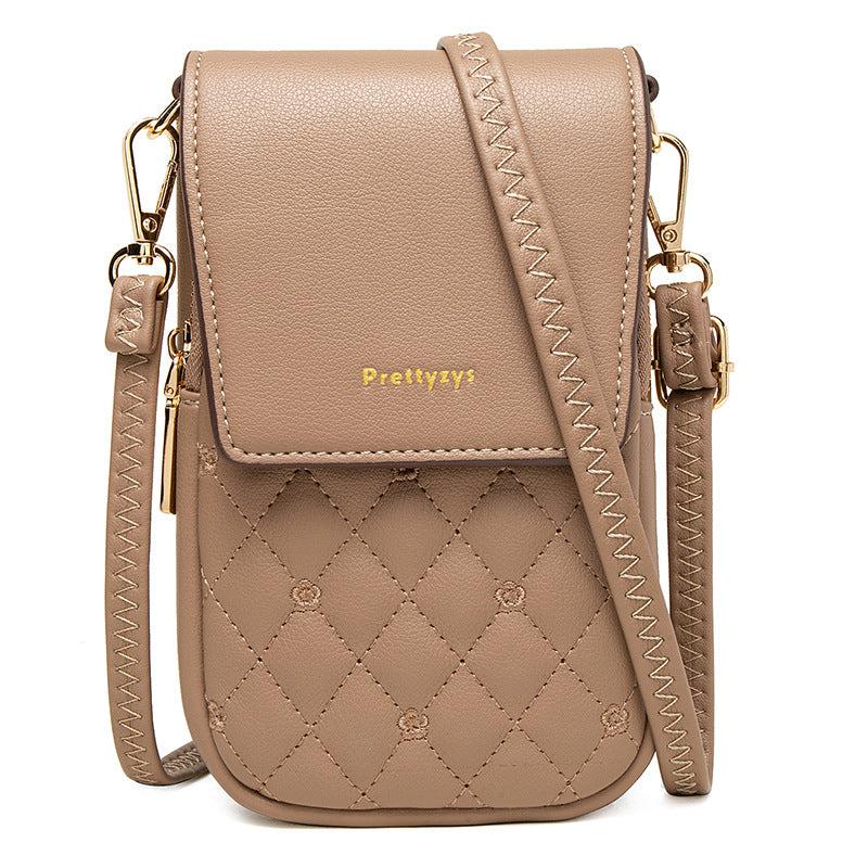 Cheky - Plaid Sewing Design Mobile Phone Bags For Women Simple Buckle Multifunctional Crossbody Shoulder Bag