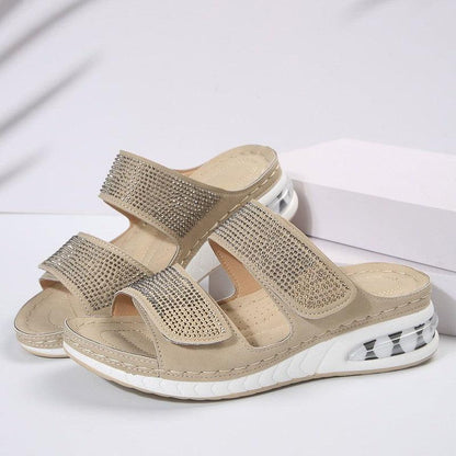 Cheky - New Air Cushion Wedges Sandals Summer Casual Rhinestone Slides Roman Sandals For Women Non-slip Beach Shoes