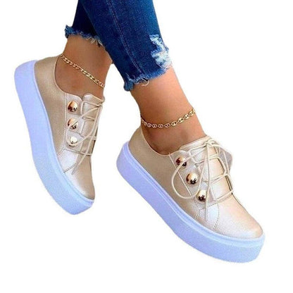 Cheky - Lace-up Flats Sneakers Women Rivet Casual Shoes