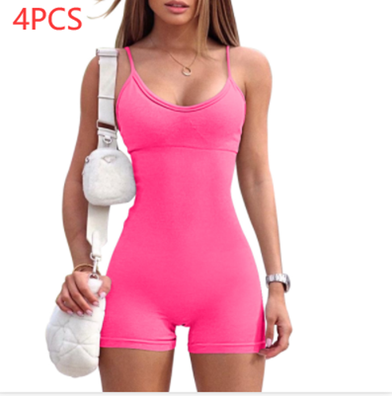 Cheky - Spaghetti Strap Shorts Jumpsuit Sports Yoga Workout Tight Romper Women Fashion Fitness Sportwear