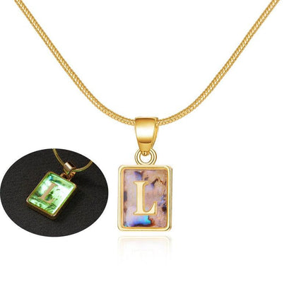 Cheky - 26 Letter Square Necklace Colorful Shell Luminous Pendant Chain Necklace For Women Temperament Ladies Jewelry