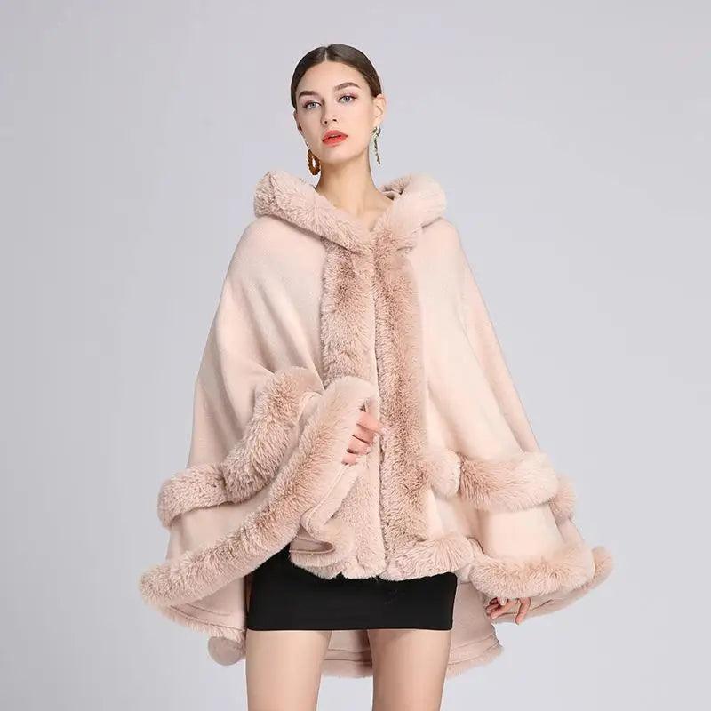 Cheky - Autumn And Winter New Style Fox Fur Hooded Cape Cape Ladies