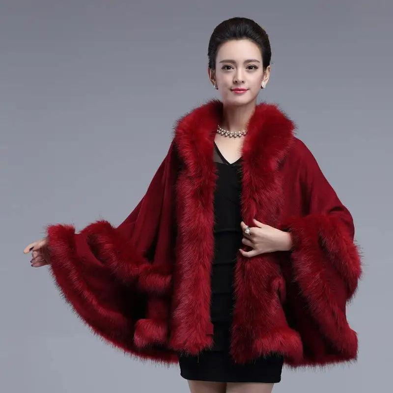 Cheky - Autumn And Winter New Style Fox Fur Hooded Cape Cape Ladies