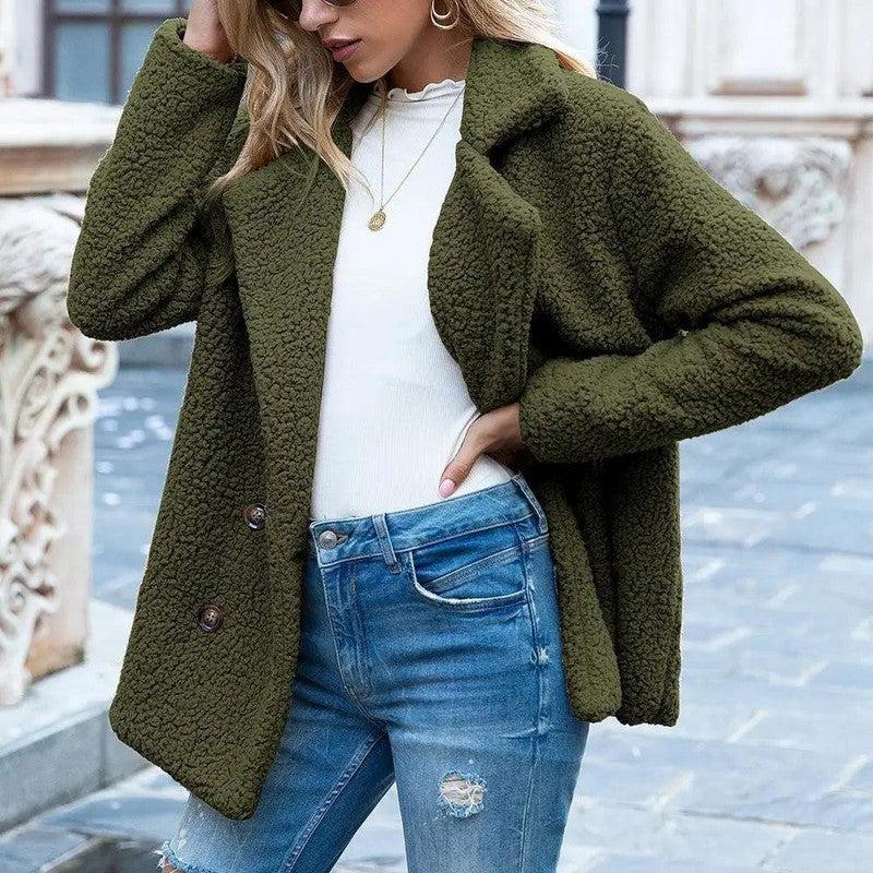 Cheky - Button lapel loose sweater cardigan sheep cake wool coat