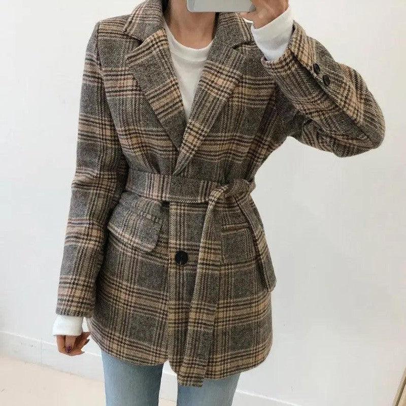 Cheky - Checked chic short single-breasted coat