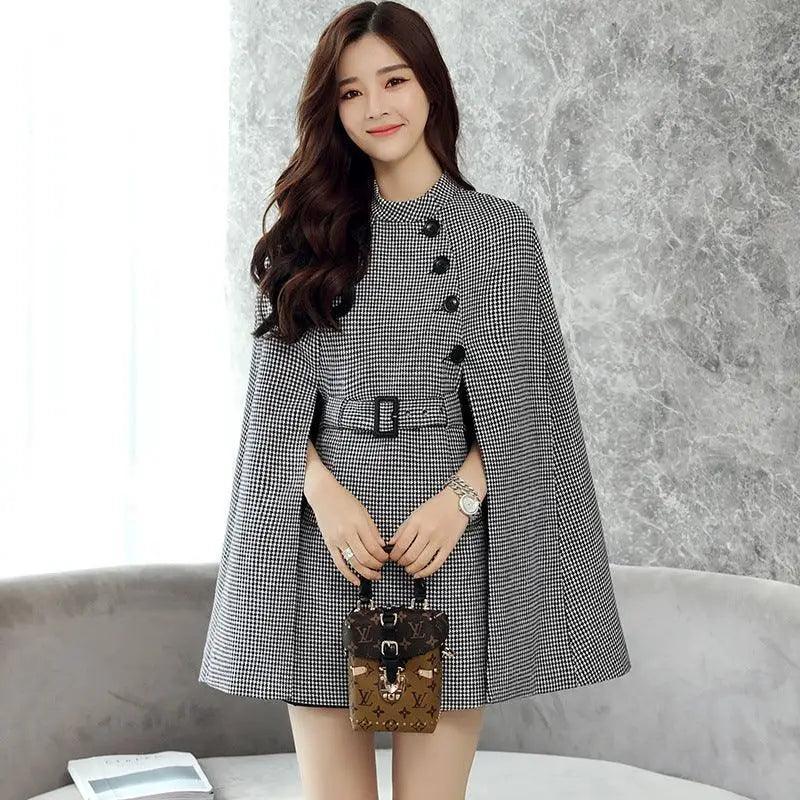 Cheky - Design Wool Cape Lace-up Collar Coat