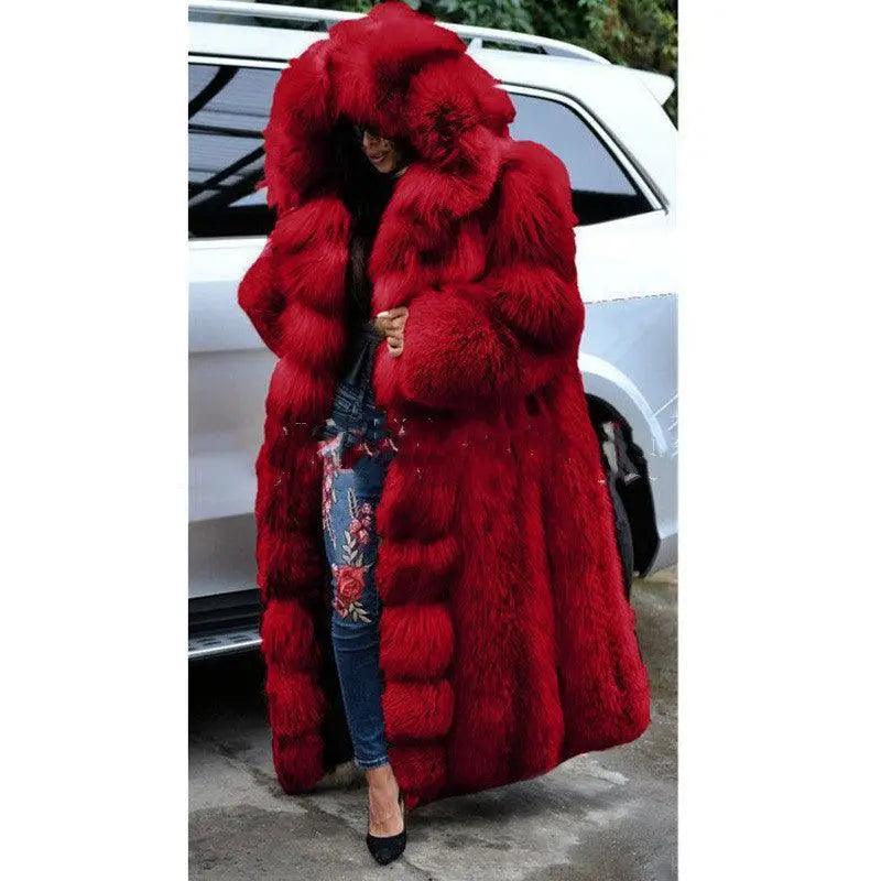 Cheky - Faux Fur Coat Women Long Hooded Fur Coat