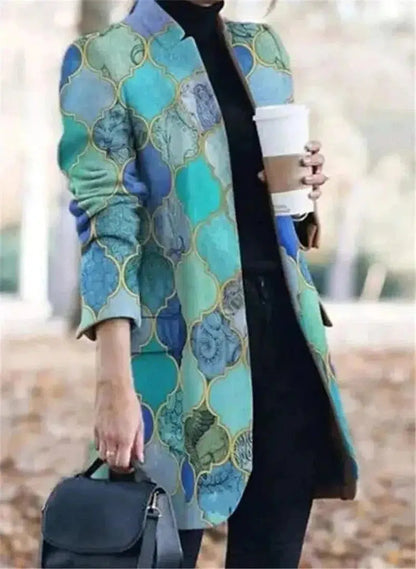 Cheky - Female small printed long sleeve coat lapel