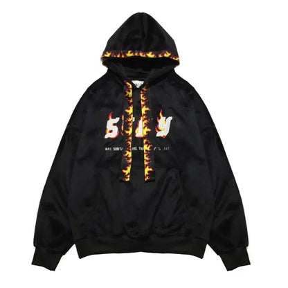 Cheky - Hip hop street flame ribbon embroidery loose hooded sweater