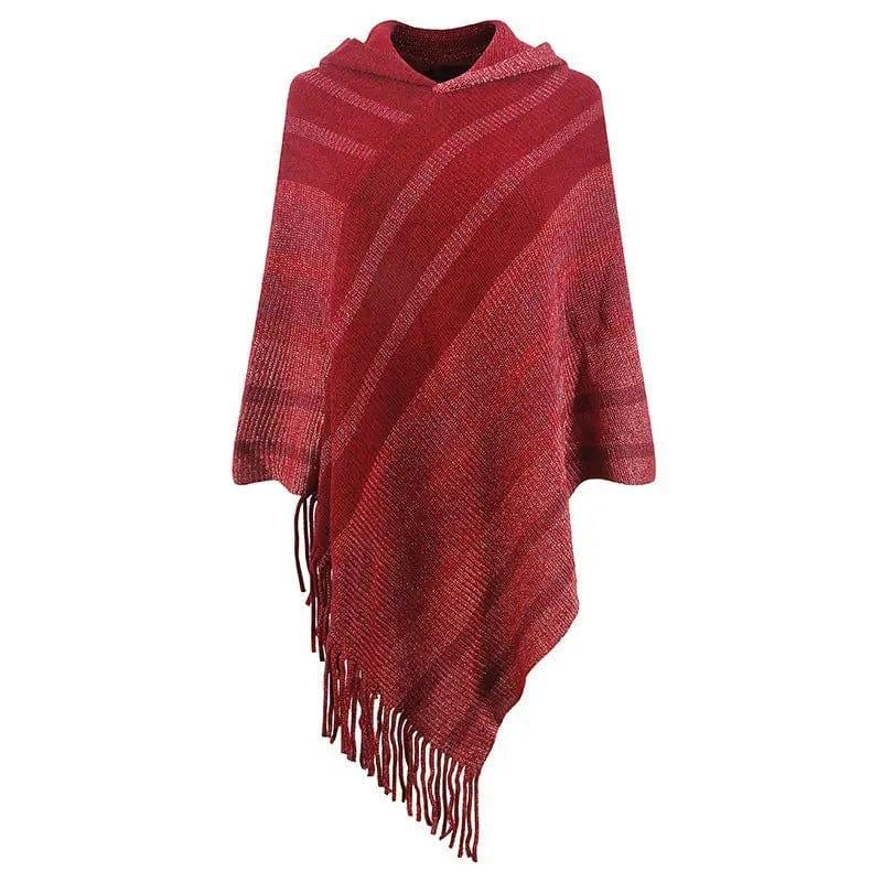 Cheky - Knitted Tassel Shawl Cape Women