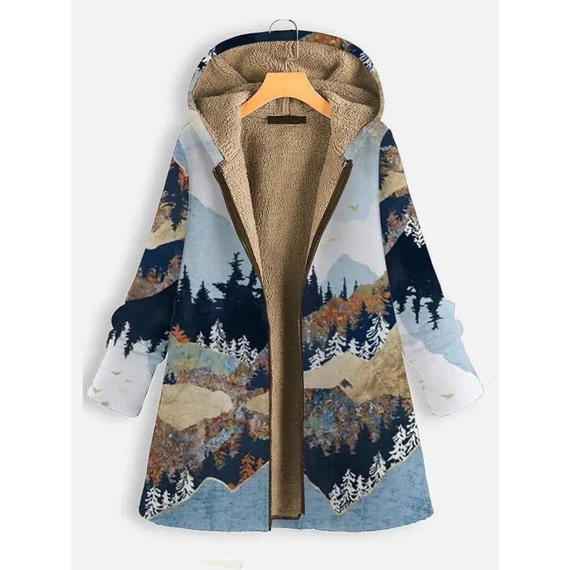 Cheky - Landscape print long sleeve hooded zipper coat