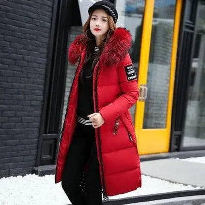 Cheky - Winter Elegance: Chic Padded Jacket with korean Fur Hood