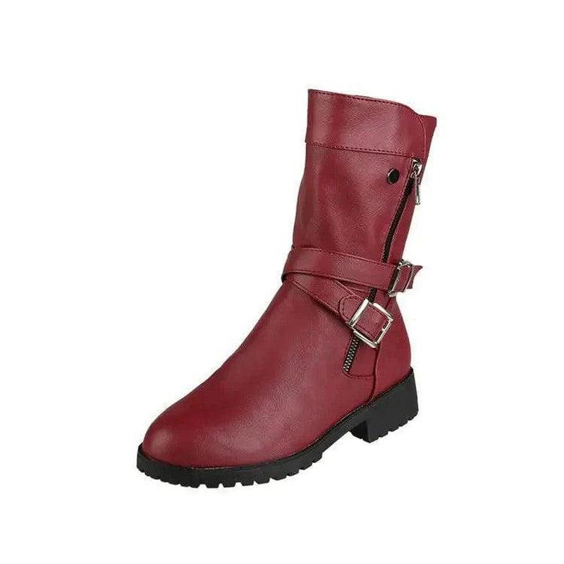 Cheky - Low Heel Belt Buckle Fashion Martin Boots Women