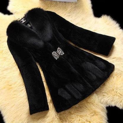 Cheky - Luxurious Mid-Length Mother Coat with Fox Fur Collar