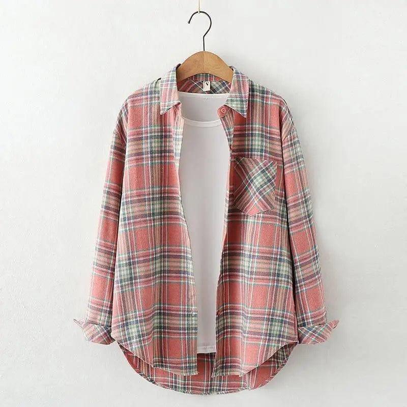 Cheky - Plaid Shirt Women'S Long-Sleeved Loose Shirt Jacket