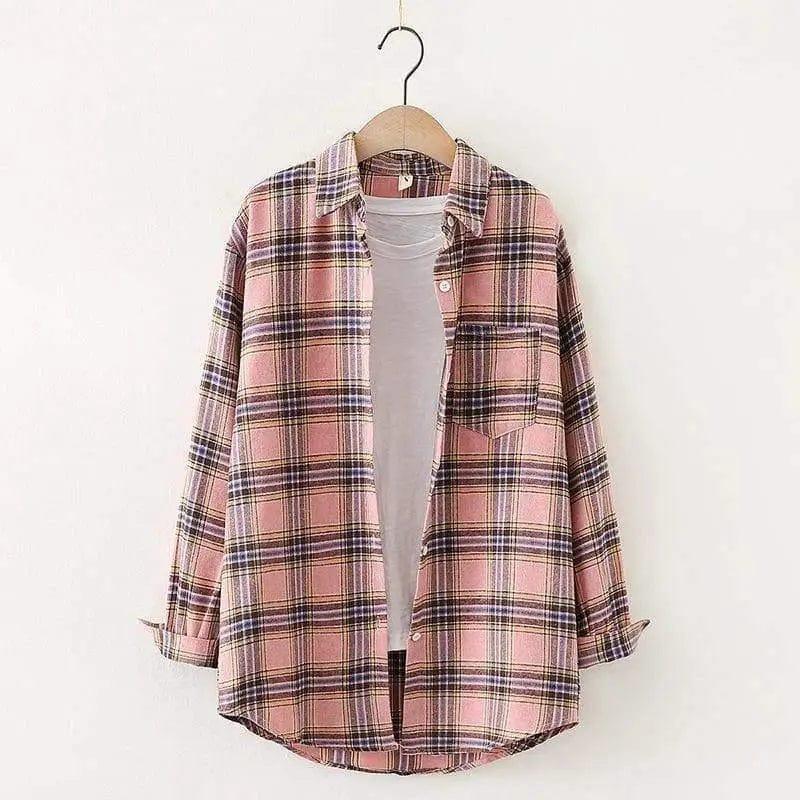 Cheky - Plaid Shirt Women'S Long-Sleeved Loose Shirt Jacket