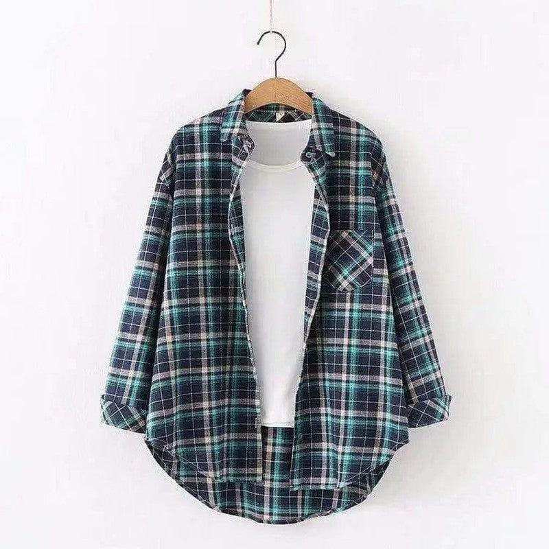 Cheky - Plaid Shirt Women'S Long-Sleeved Loose Shirt Jacket