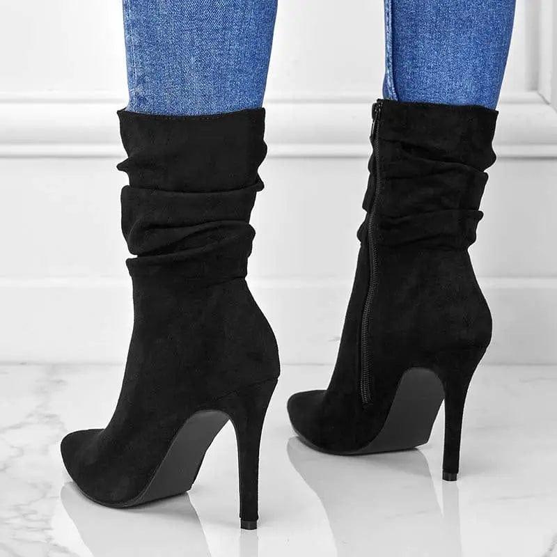 Cheky - Pointed Toe Stiletto Heel Ankle Boots For Women Side Zipper Shoes