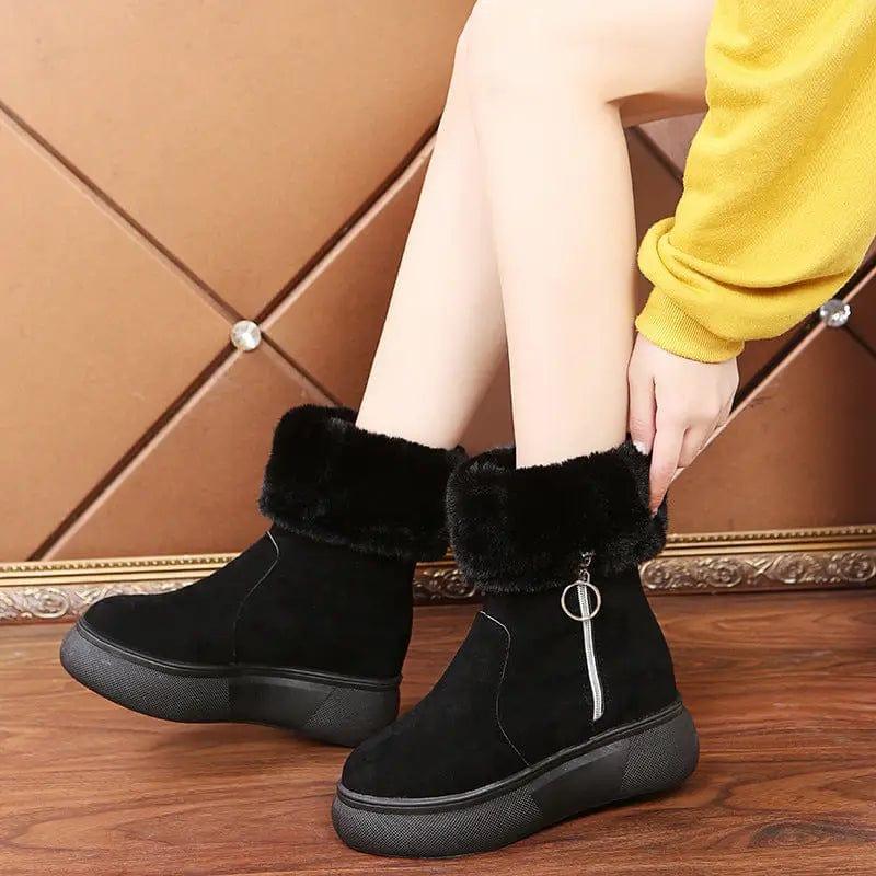 Cheky - Round Head Suede Warm Women Boots With Cotton