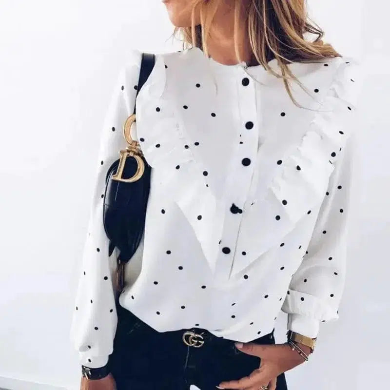 Cheky - Ruffled Long Sleeve Polka Dot Shirt