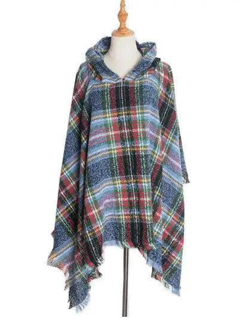 Cheky - Spring Autumn And Winter Plaid Ribbon Cap Cape And Shawl