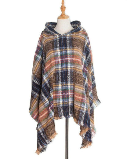 Cheky - Spring Autumn And Winter Plaid Ribbon Cap Cape And Shawl