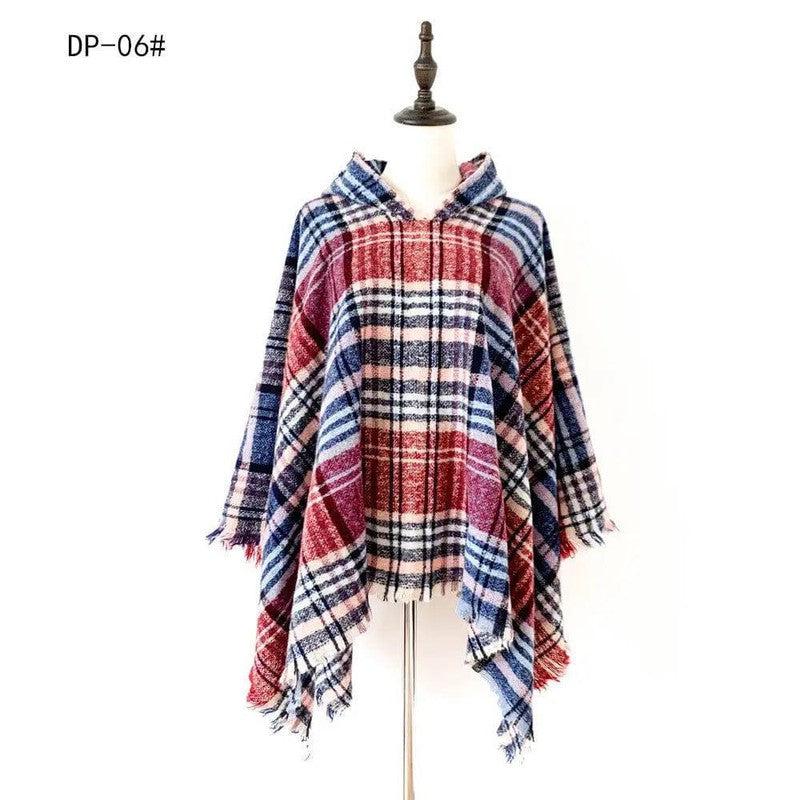 Cheky - Spring Autumn And Winter Plaid Ribbon Cap Cape And Shawl