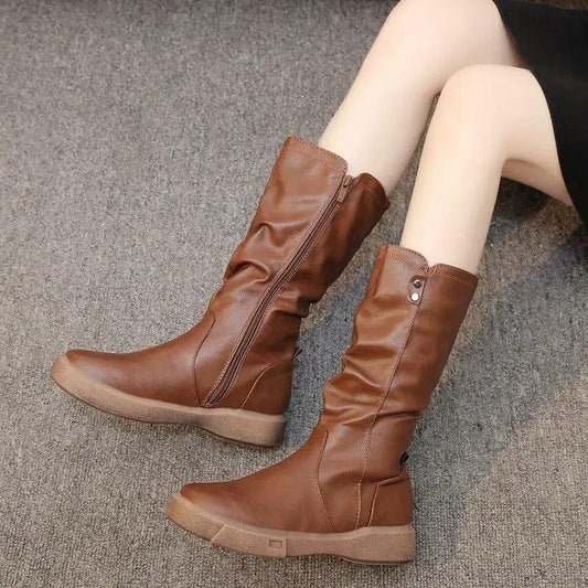 Cheky - Winter Retro Flat-bottomed Big Size Foreign Trade Women Boots