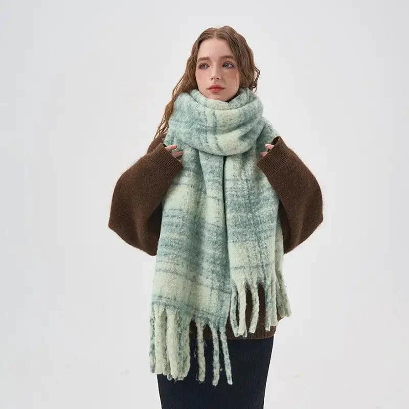 Cheky - Women's White And Green Plaid Scarf